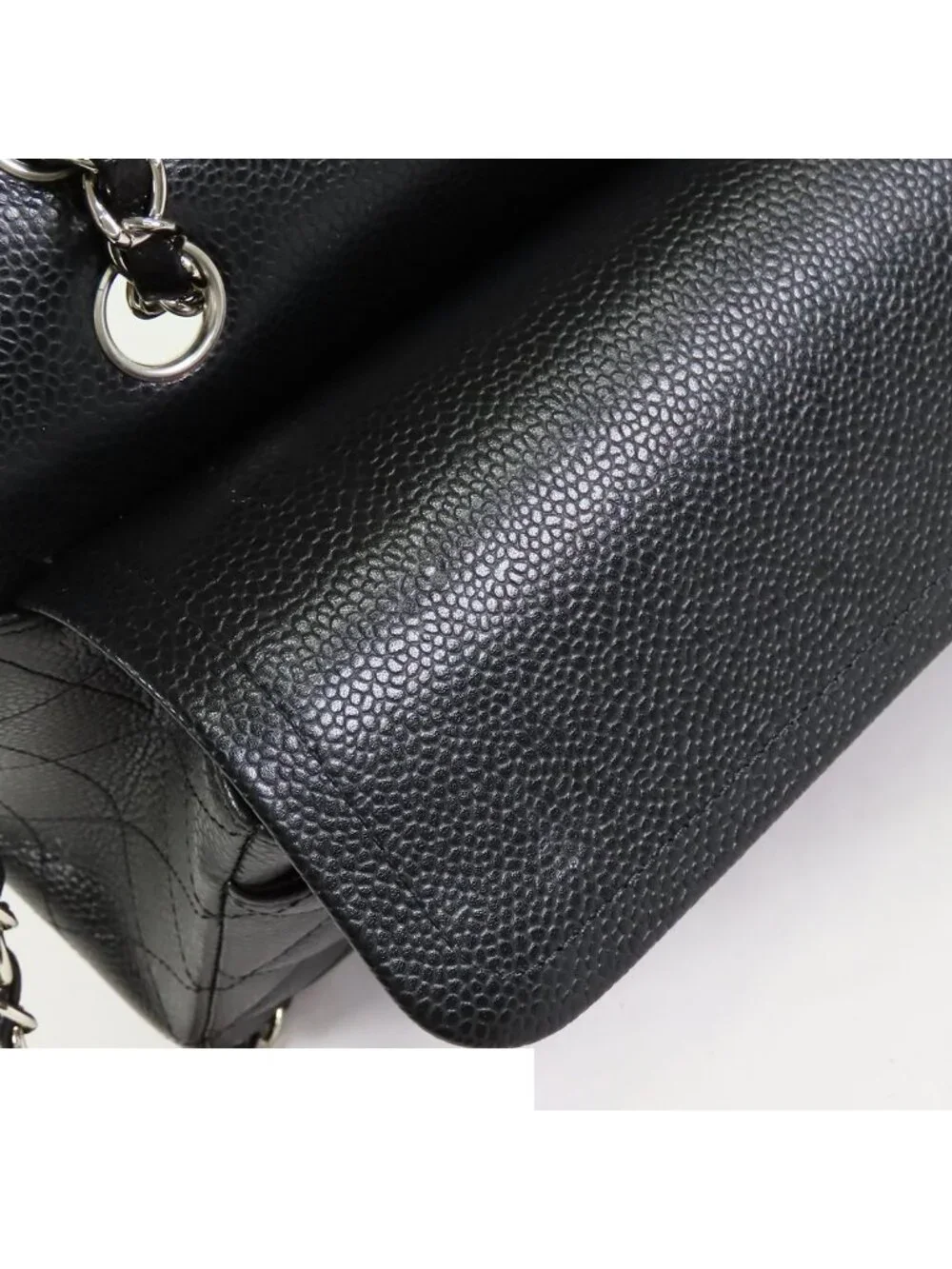 Chanel Chain Black Silver Caviar Leather Quilted 25 Double Flap Shoulder Bag